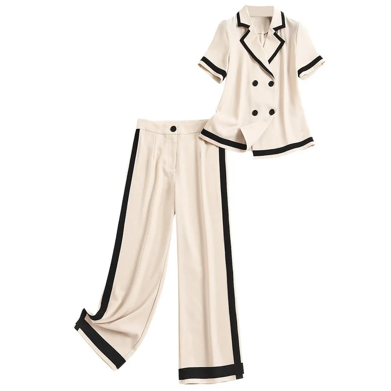 Women Two Piece Outfits Office Lady Double Breasted Turn-down Collar Tops+ Ankle-Length Wide Leg Pants Ropa De Mujer 2020
Women Two Piece Outfits Office Lady Double Breasted Turn-down Collar Tops+ Ankle-Length Wide Leg Pants Ropa De Mujer 2020