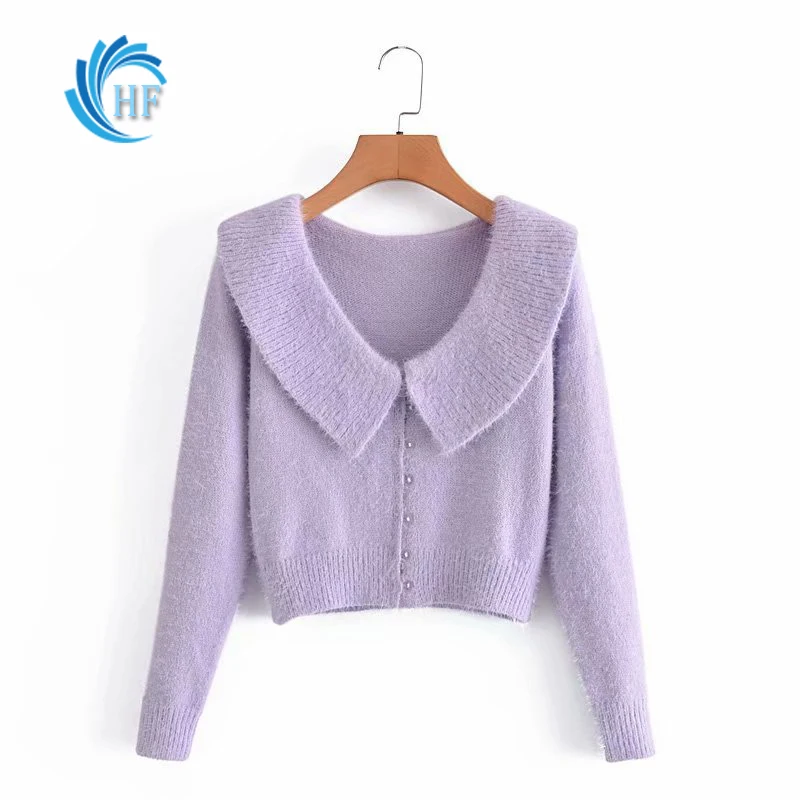 Fall New Solid Doll Collar Knitted Cardigan Pullover Single Breast Purple Short Solid Color Casual Coat Long Sleeve Loose Tops
Fall New Solid Doll Collar Knitted Cardigan Pullover Single Breast Purple Short Solid Color Casual Coat Long Sleeve Loose Tops
