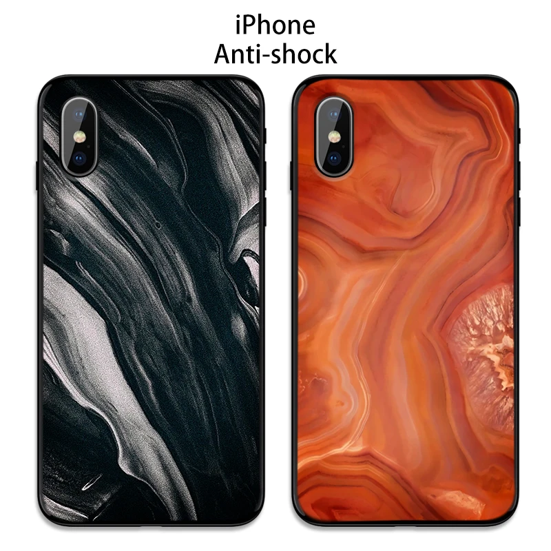 Чехол для телефона iPhone 11 Pro Max XR XS MAX X черный оранжевый мрамор Apple 8 7 6 5S s Plus Мягкий