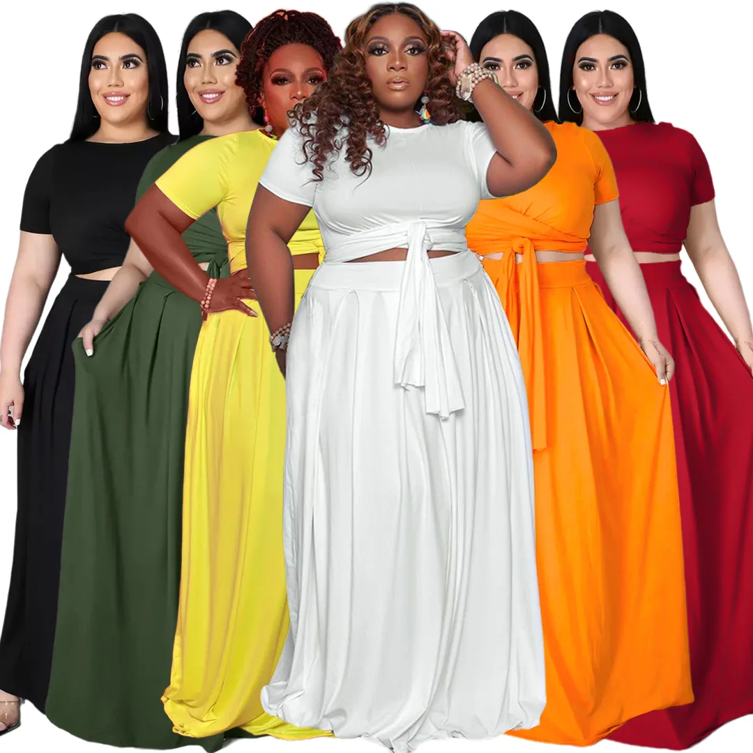 Plus Size XL-5XL Women Summer Lace-up Casual Two Piece Sets O-neck Short Sleeve T-shirts High Waist Ankle-Length Skirts Outfits
Plus Size XL-5XL Women Summer Lace-up Casual Two Piece Sets O-neck Short Sleeve T-shirts High Waist Ankle-Length Skirts Outfits