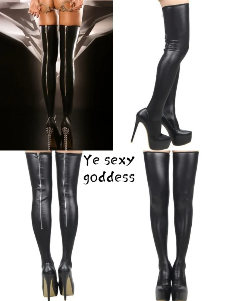 

Sexy Women's Wet Look Latex Leather Thigh High Footed Stockings Tights Socks Clubwear Exotic Nightclub Clothes For