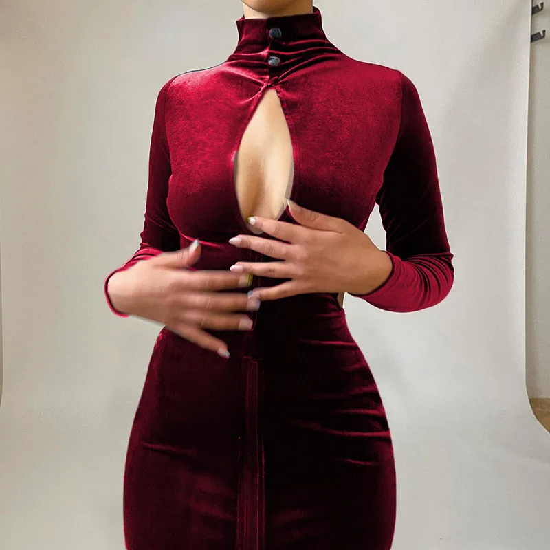 Autumn Winter Velvet Solid Slim Maxi Dress Hollow Out Long Sleeve Turtleneck Zipper Sexy Party Clubwear Bodycon Dresses Robe
Autumn Winter Velvet Solid Slim Maxi Dress Hollow Out Long Sleeve Turtleneck Zipper Sexy Party Clubwear Bodycon Dresses Robe