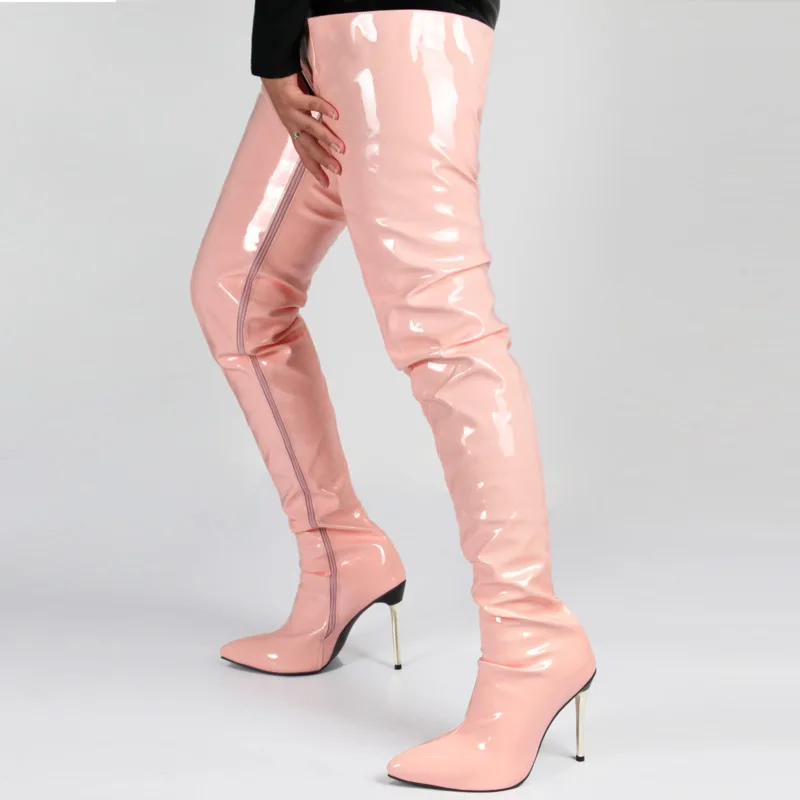 

Crotch Boots Thigh High Sexy Fetish Long Boots 12cm Extreme High Heel Over-The-knee Shiny Matte Patent PU Leather Women Boots