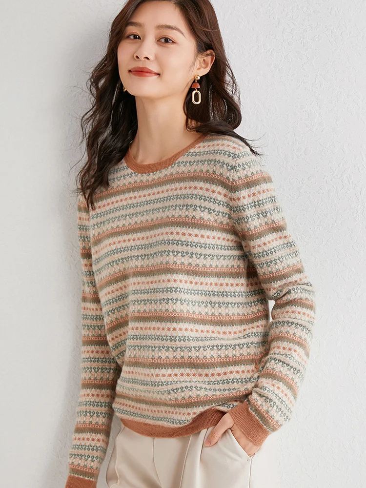 Nordic Classic Sweater 100% Wool O-neck Knit Pullover Sweaters Semi-worsted Soft Women's Jumper Pure Wool 2020 Vintage Jacquar
Nordic Classic Sweater 100% Wool O-neck Knit Pullover Sweaters Semi-worsted Soft Women's Jumper Pure Wool 2020 Vintage Jacquar