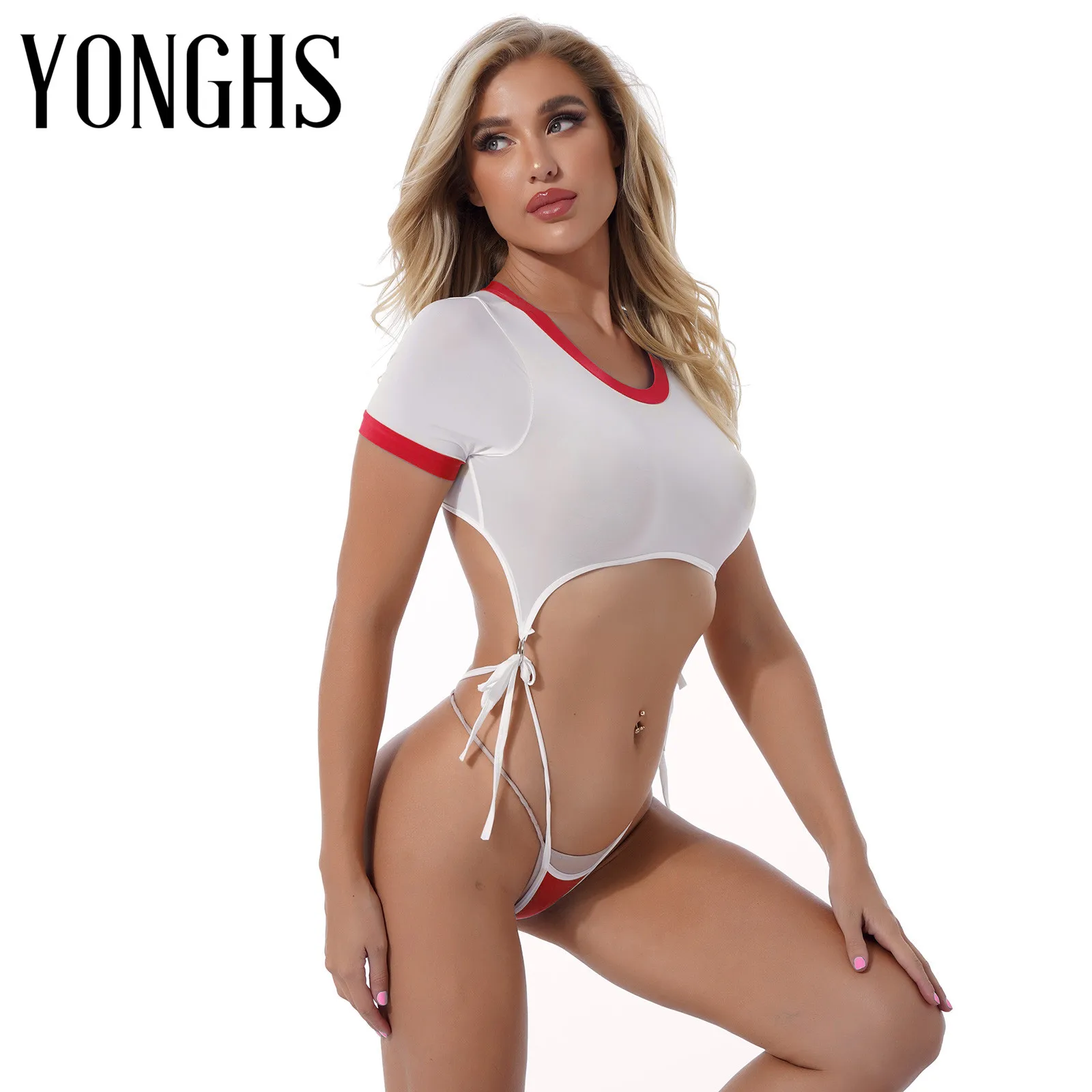 Womens See-through Bodysuit Lingerie Lace-up Round Neck Short Sleeve O Ring Connected Erotic Sexy Teddies Cosplay Costume
Womens See-through Bodysuit Lingerie Lace-up Round Neck Short Sleeve O Ring Connected Erotic Sexy Teddies Cosplay Costume