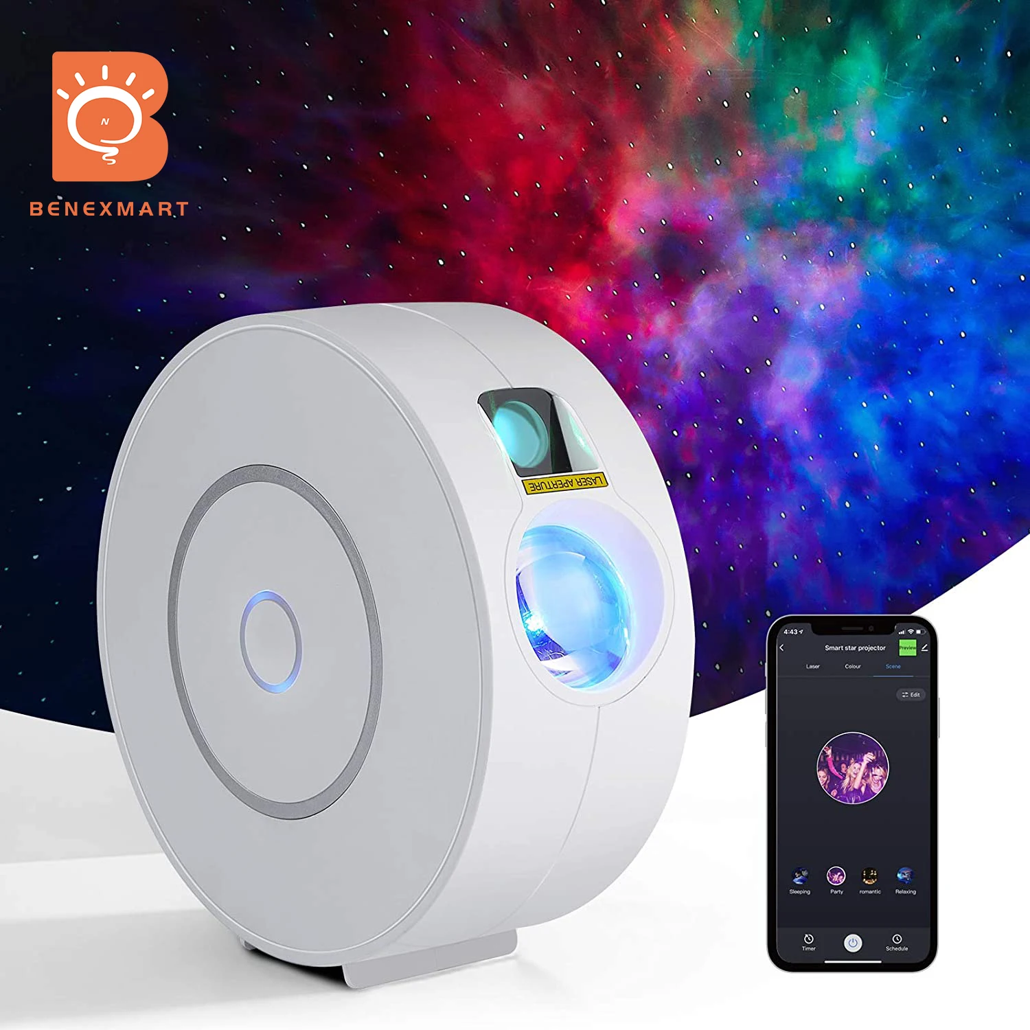 

Смарт-проектор Benexmart с Wi-Fi Tuya, Звездный проектор, туманность, галактика, Лазерный Ночной светильник, звездное небо, красочная атмосферная лам...