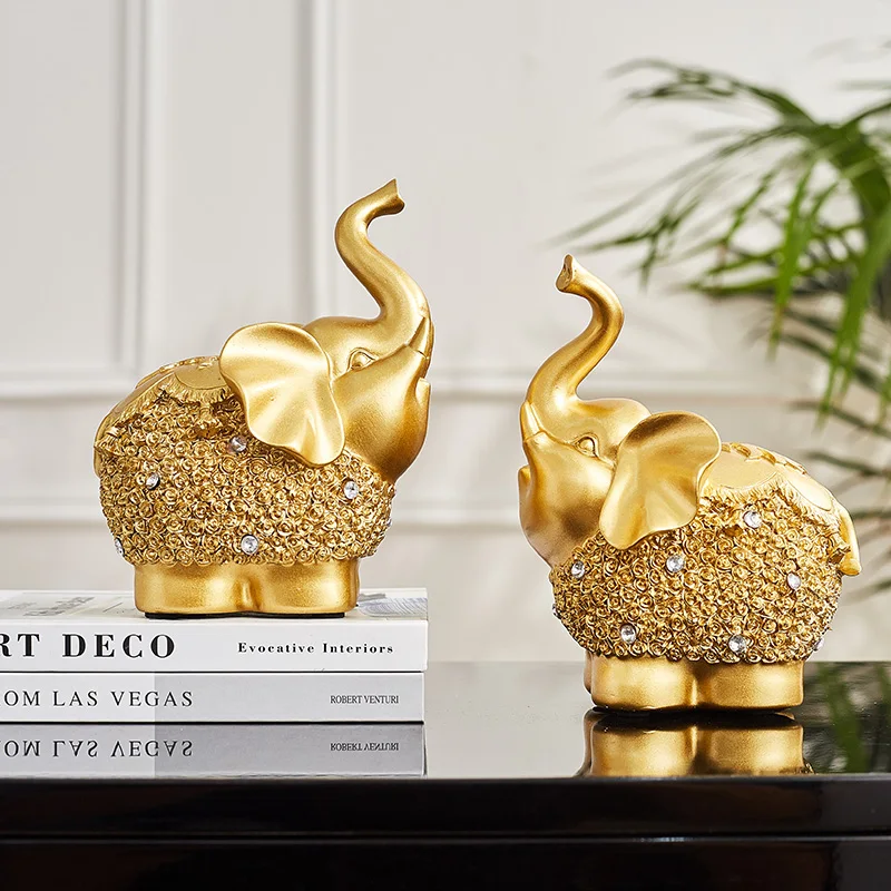 

Индийская китайская статуя животного, домашнее украшение комнаты, офисный декор, подарок фэн-шуй на удачу, статуя слона из золотой смолы, бо...