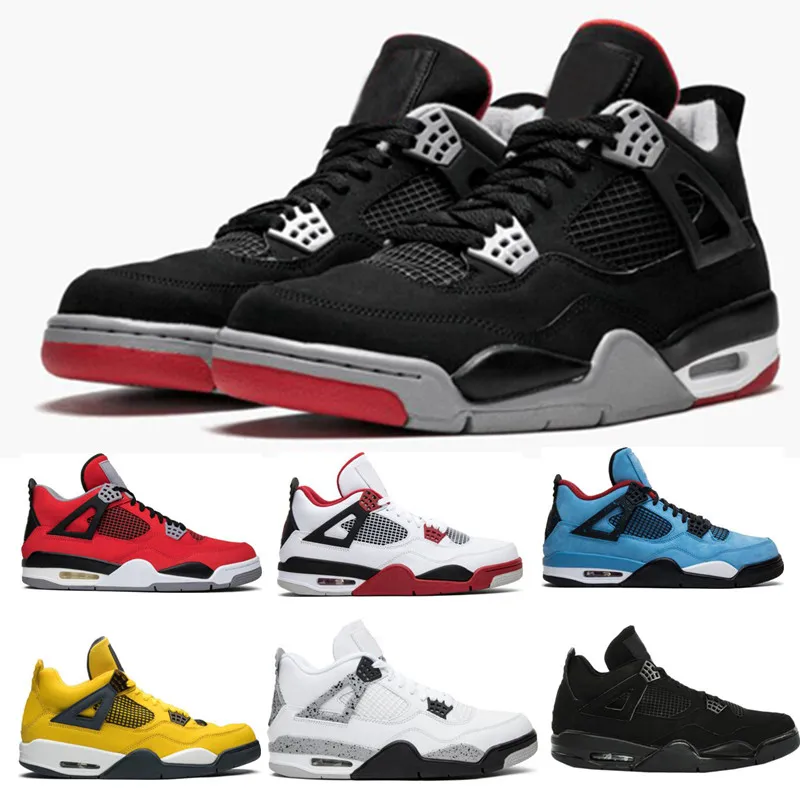 

2020 Bred Black Cat 4 4s basketball shoes men mens white cement fire red singles stylist sneakers IV Pure money trainers