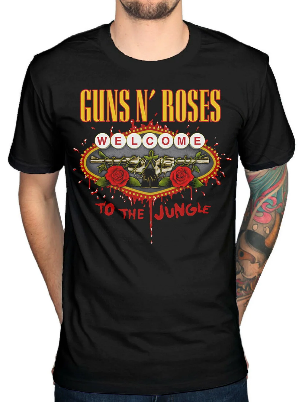 Официальная футболка с принтом guns N Roses Welcome To The Jungle хлопковая Футболка размера