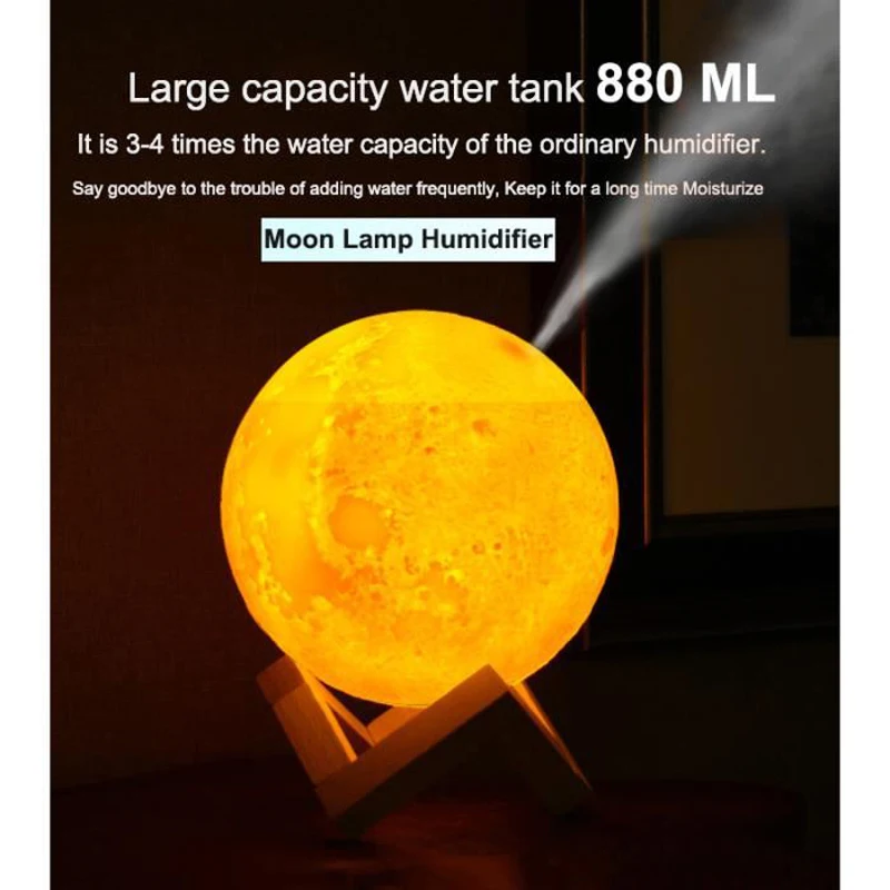 880mL Air Humidifier 3D Moon Lamp Aroma Essential Oil Diffuser Round Air Purifier USB Ultrasonic Mist Maker for Office Home
880mL Air Humidifier 3D Moon Lamp Aroma Essential Oil Diffuser Round Air Purifier USB Ultrasonic Mist Maker for Office Home