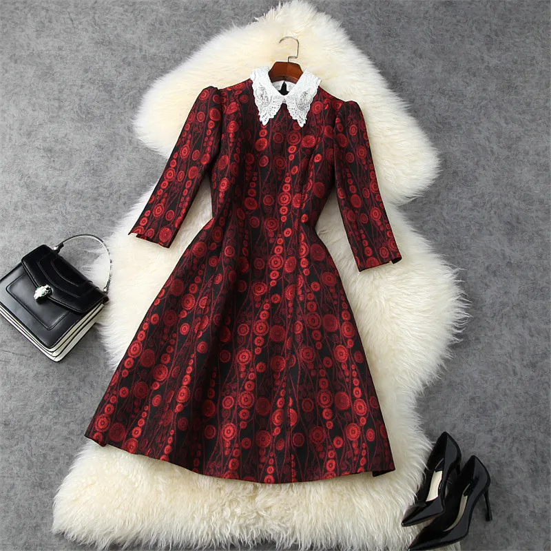 Winter Fashion Beading Lace Collar Vintage Print Jacquard Dress Runway Designer Woman Retro Party Festa Robe Femme Aline Vestido
Winter Fashion Beading Lace Collar Vintage Print Jacquard Dress Runway Designer Woman Retro Party Festa Robe Femme Aline Vestido