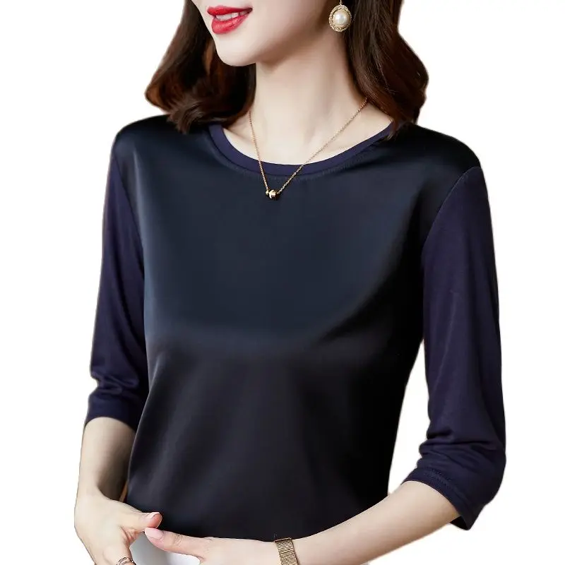 Summer Korean Fashion Silk T-shirts for Women Vintage Satin Tops for Women Long Sleeves Loose Office Lady Shirts 
Summer Korean Fashion Silk T-shirts for Women Vintage Satin Tops for Women Long Sleeves Loose Office Lady Shirts