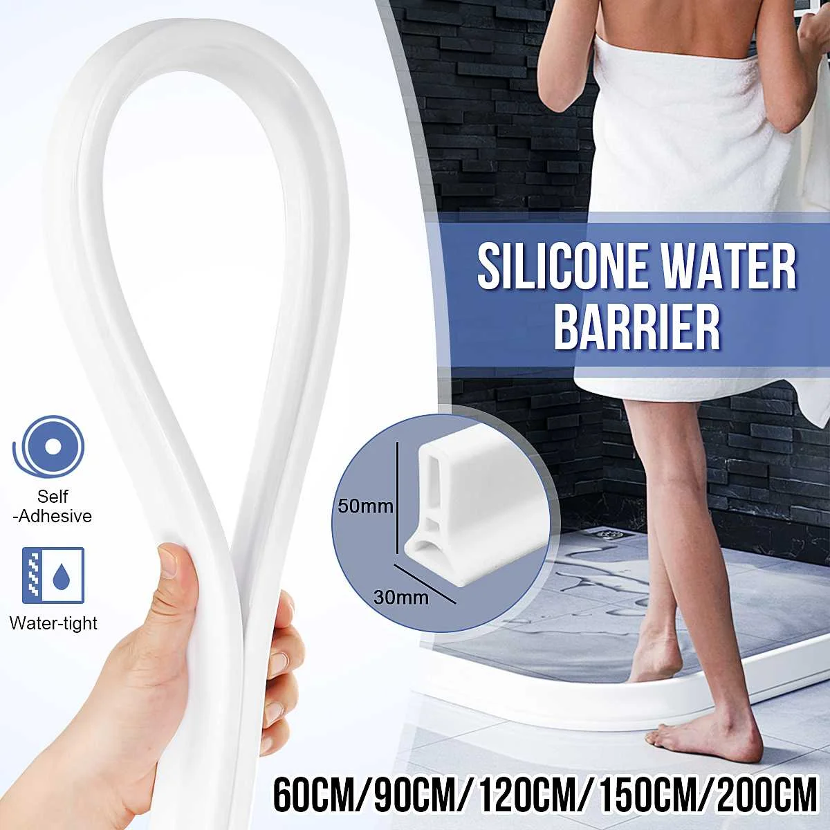 50MM Height Bathroom Water Stopper Water Partition Dry&Wet Separation Flood Barrier Rubber Dam Silicon Water Blocker Don't Slip
50MM Height Bathroom Water Stopper Water Partition Dry&Wet Separation Flood Barrier Rubber Dam Silicon Water Blocker Don't Slip