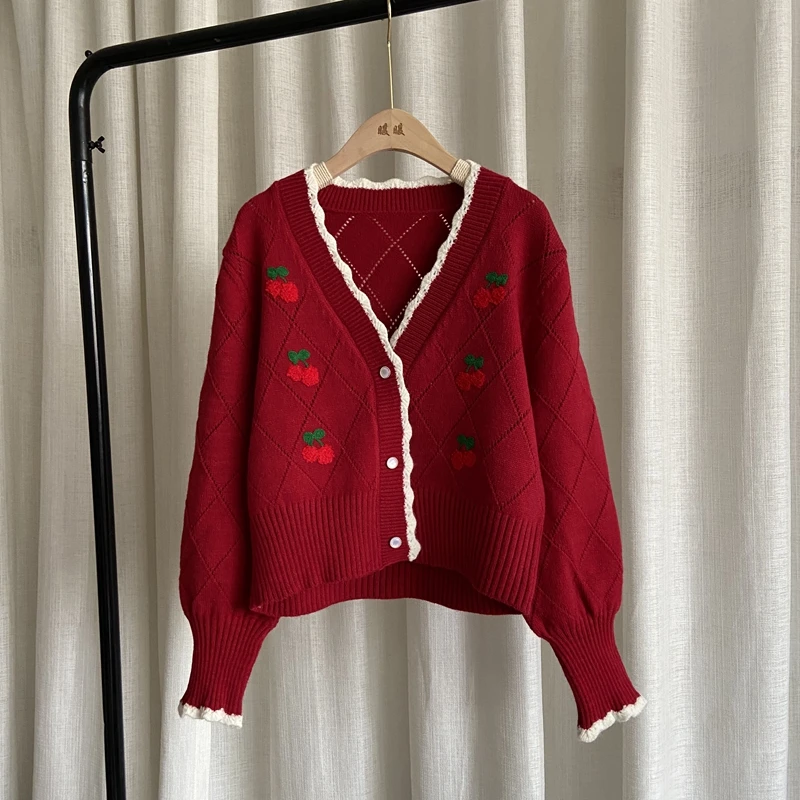 2021 Spring and Autumn Cute Age-reducing Cherry Sweater Jacket Women's Short Knitted Cardigan Top Trend
2021 Spring and Autumn Cute Age-reducing Cherry Sweater Jacket Women's Short Knitted Cardigan Top Trend