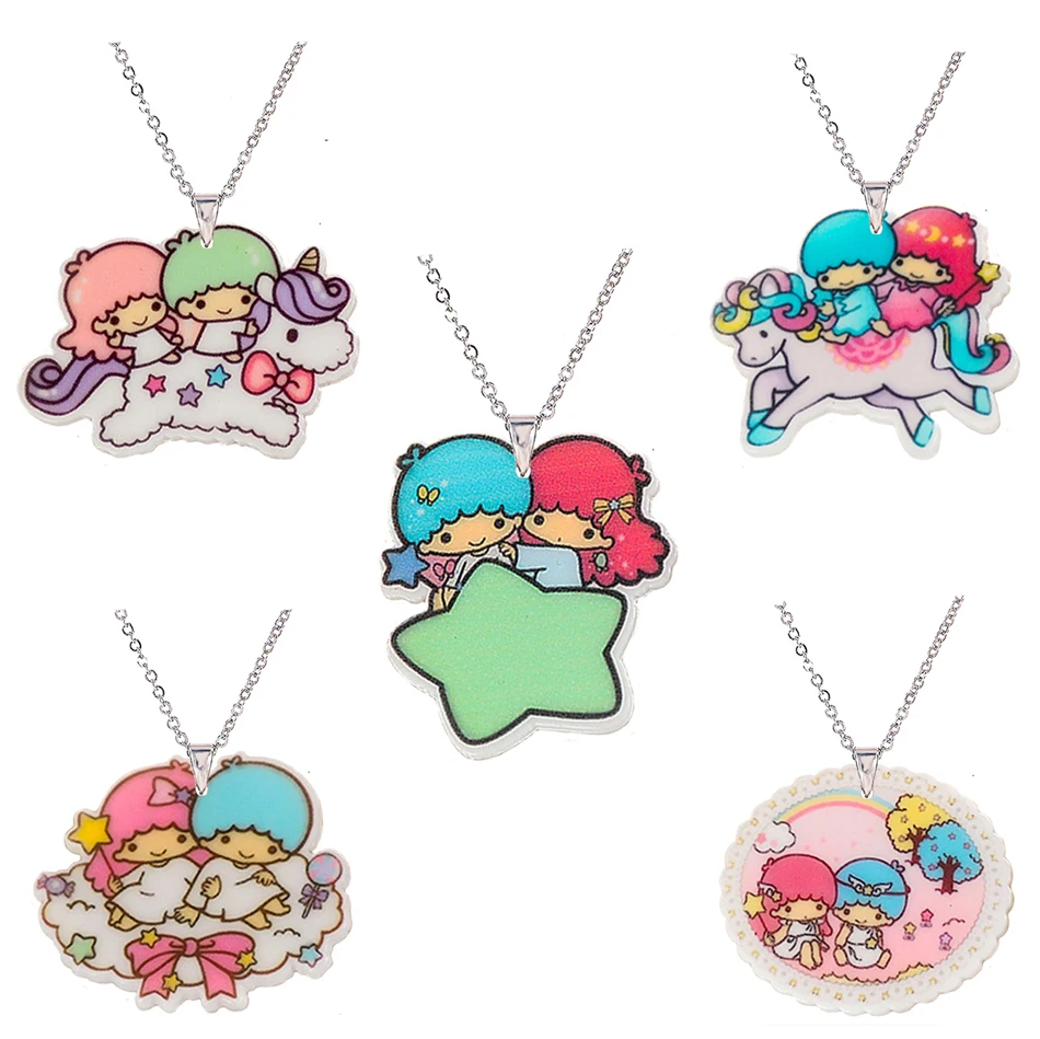 Menglina Kawaii Мультфильм Twin Gemini акриловая подвеска ожерелье для девочек серебряный