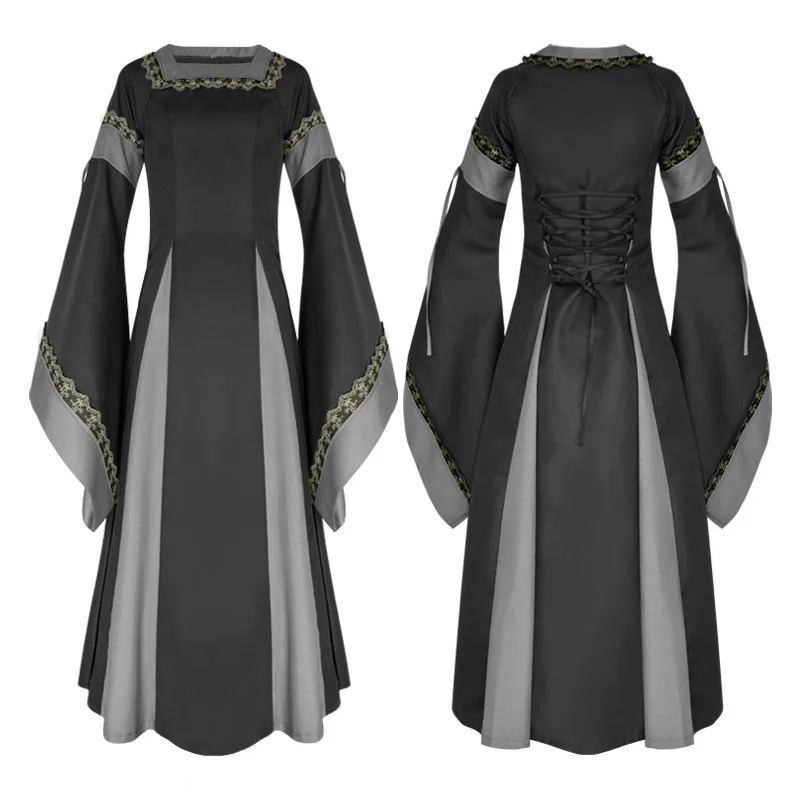 European And American Women's Dress With Square Neck Sleeves Trumpet Long Dress Medieval Costume
European And American Women's Dress With Square Neck Sleeves Trumpet Long Dress Medieval Costume