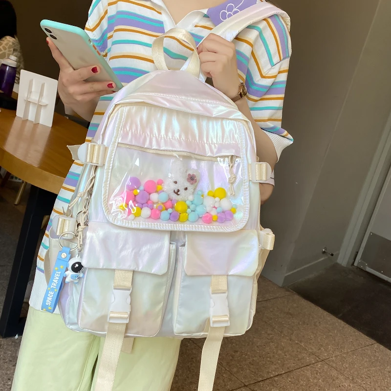 

Новинка лета, модный рюкзак из ткани Оксфорд с покрытием из ПВХ для девушек, Корейская Милая школьная сумка карамельных цветов, дорожная сум...