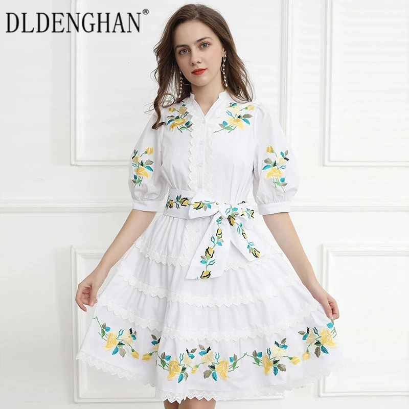 DLDENGHAN Fashion Runway Designer Summer Dress Women V-Neck Puff Sleeve Floral Embroidery Vacation Mini Dresses
DLDENGHAN Fashion Runway Designer Summer Dress Women V-Neck Puff Sleeve Floral Embroidery Vacation Mini Dresses