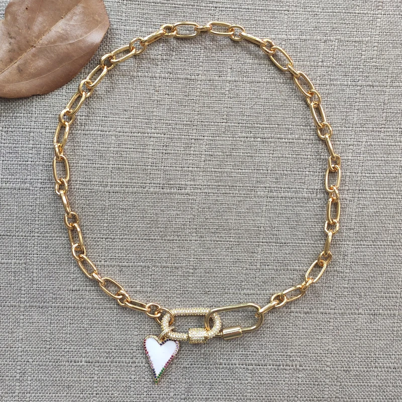 Fashion White Heart Pendant Necklace Chunky Gold-Color Chain For Women Hip-Hop Style Choker Openable Carabiner Jewelry 2020
Fashion White Heart Pendant Necklace Chunky Gold-Color Chain For Women Hip-Hop Style Choker Openable Carabiner Jewelry 2020