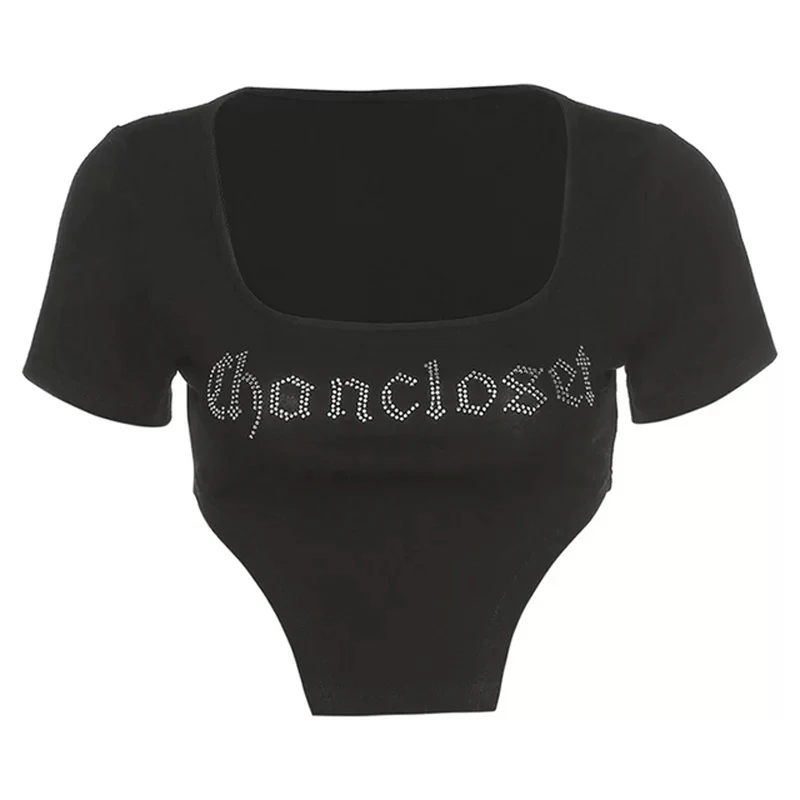 YICIYA Sexy Women Rhinestone Irregular Cropped Shirt Short Sleeve Slim T Shirt Summer Femme Hot Drilling Letter Party Tank Top
YICIYA Sexy Women Rhinestone Irregular Cropped Shirt Short Sleeve Slim T Shirt Summer Femme Hot Drilling Letter Party Tank Top