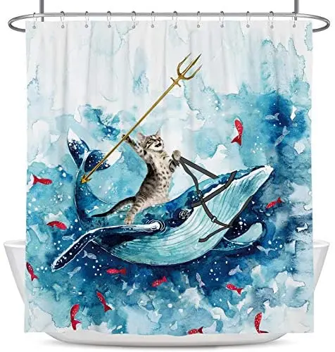 Funny Cat Riding Whale Waterproof Shower Curtains In Ocean Wave Pattern Creativity Child Bathroom Decor Hooks Cloth Bath Curtain
Funny Cat Riding Whale Waterproof Shower Curtains In Ocean Wave Pattern Creativity Child Bathroom Decor Hooks Cloth Bath Curtain