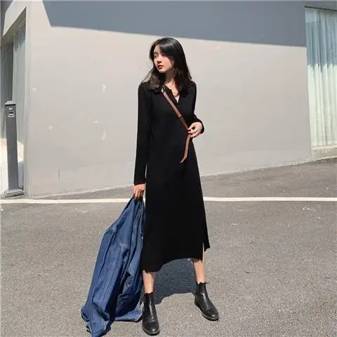 Autumn Winter New Slit Knitted Dress Long below the Knee Woolen Skirt Dresses for Women Vestido De Mujer
Autumn Winter New Slit Knitted Dress Long below the Knee Woolen Skirt Dresses for Women Vestido De Mujer