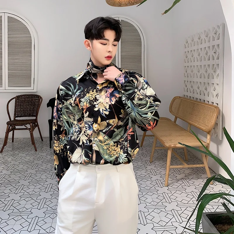 Men Casual Long Sleeve Flower Shirt Male Fashion Male Harajuku Vintage Tie Bow Dress Shirts Stage Nightclub Party Clothing
Men Casual Long Sleeve Flower Shirt Male Fashion Male Harajuku Vintage Tie Bow Dress Shirts Stage Nightclub Party Clothing
