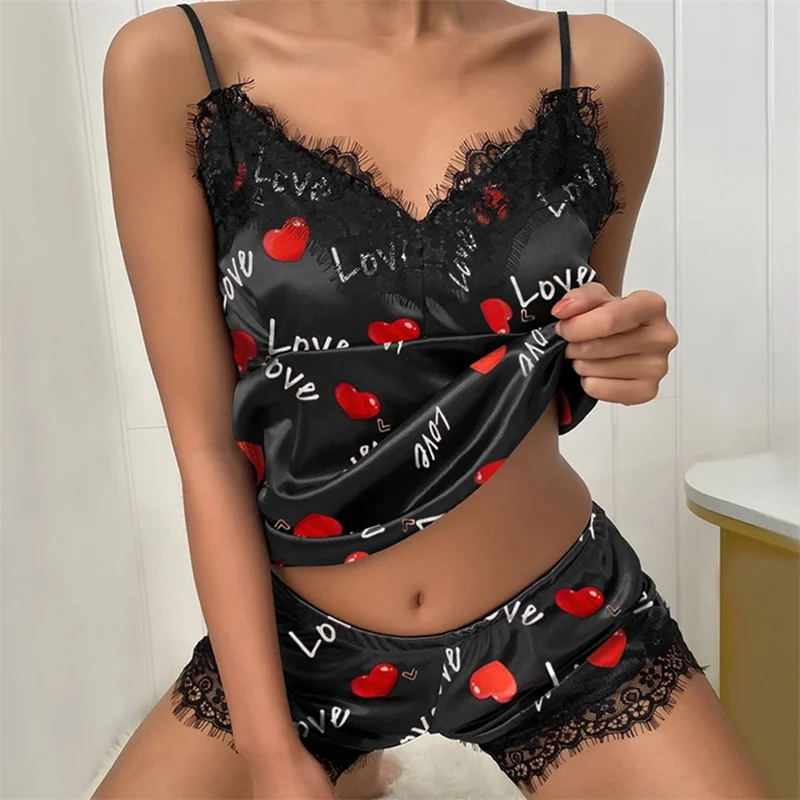 Sexy Women Lace Eyelashes Sleepwear Comfortable Breathable Lingerie Nightgown Sleeveless Pajamas Sets Pajama And Shorts Set 
Sexy Women Lace Eyelashes Sleepwear Comfortable Breathable Lingerie Nightgown Sleeveless Pajamas Sets Pajama And Shorts Set