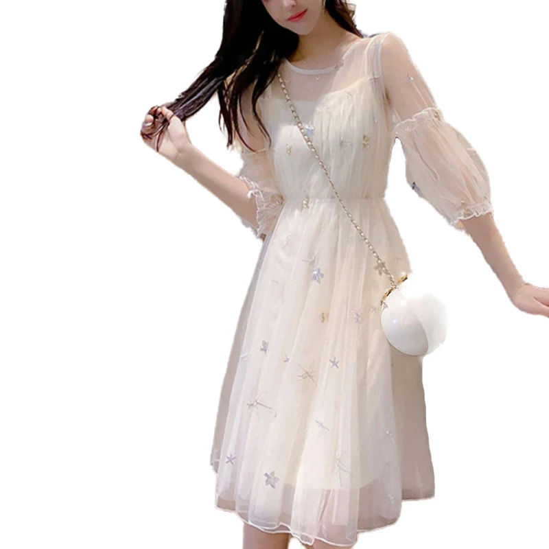 Women's Spring Autumn Dress Women's Solid Color Appliques O-Neck Mesh Patchwork Casual Sweet Dress AA3421
Women's Spring Autumn Dress Women's Solid Color Appliques O-Neck Mesh Patchwork Casual Sweet Dress AA3421