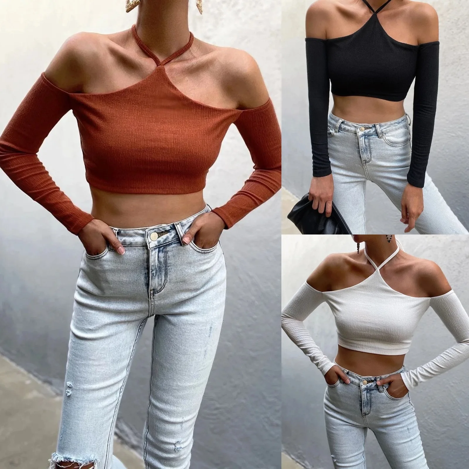 Sexy Halter V-Neck T-Shirt Women Long Sleeve Mesh Patchwork Crop Top 2021 Club Party Night Black White Tops Tee Shirts Mujer
Sexy Halter V-Neck T-Shirt Women Long Sleeve Mesh Patchwork Crop Top 2021 Club Party Night Black White Tops Tee Shirts Mujer