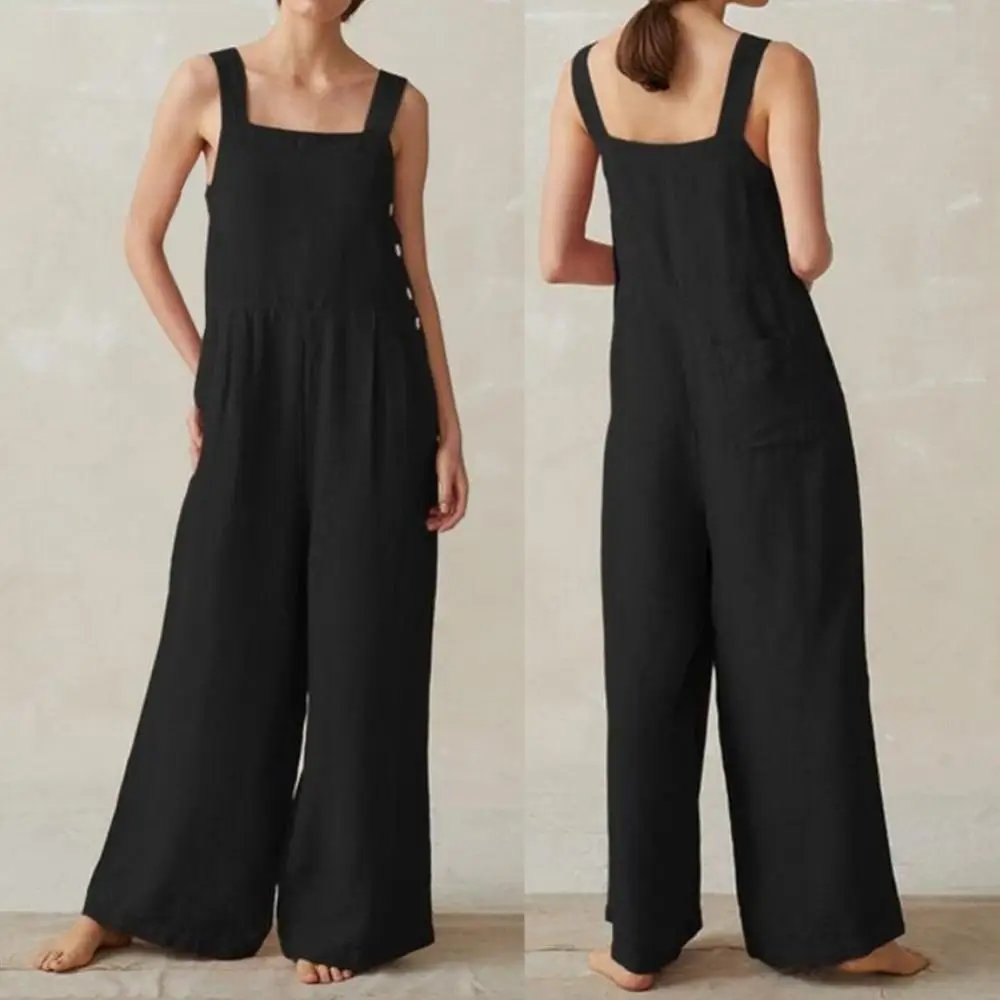 Women Rompers 2020 Summer new Sleeveless Solid Buttons Pockets Wide Leg Jumpsuit Playsuit Casual Loose Bib Overalls Work Clothes
Women Rompers 2020 Summer new Sleeveless Solid Buttons Pockets Wide Leg Jumpsuit Playsuit Casual Loose Bib Overalls Work Clothes