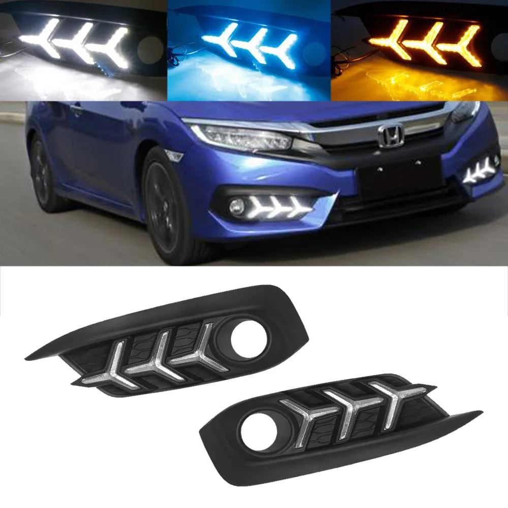 Triple Color Switchback Fish Bone Style LED Daytime Running DRL Lights w/ Sequential Turn Signal Lights For Honda Civic 4D 16-up
Triple Color Switchback Fish Bone Style LED Daytime Running DRL Lights w/ Sequential Turn Signal Lights For Honda Civic 4D 16-up