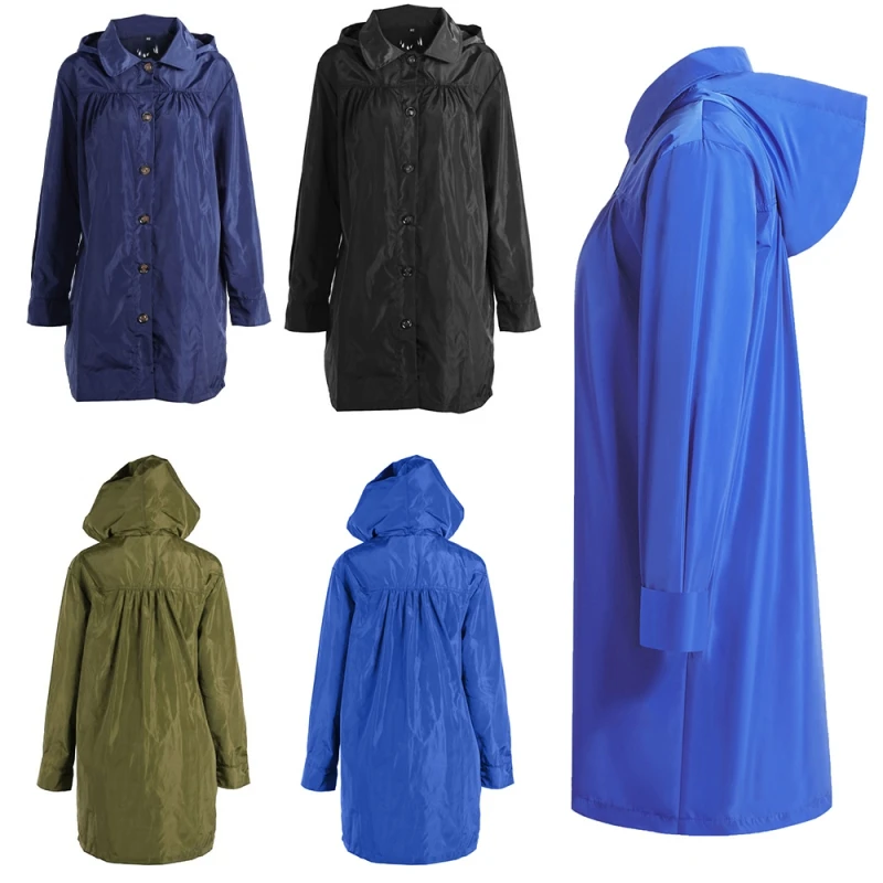 Ladies' Fashion Buttons Raincoat Hooded Jacket Casual Ladies Windproof Waterproof Coat Female Long Sleeve Outerwear
Ladies' Fashion Buttons Raincoat Hooded Jacket Casual Ladies Windproof Waterproof Coat Female Long Sleeve Outerwear