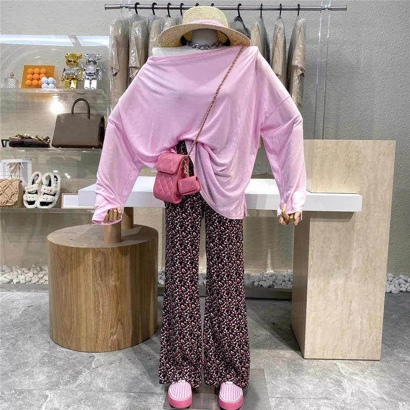 2021 Bare Back Tie Loose Long Sleeve Solid Color All-match T-shirt + Floral High Waist Straight Tube Wide Leg Pants 2 Suit
2021 Bare Back Tie Loose Long Sleeve Solid Color All-match T-shirt + Floral High Waist Straight Tube Wide Leg Pants 2 Suit