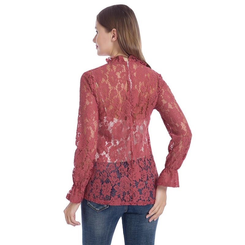 Блузка женская с расклешенным рукавом ажурный топ модная рубашка винтажным