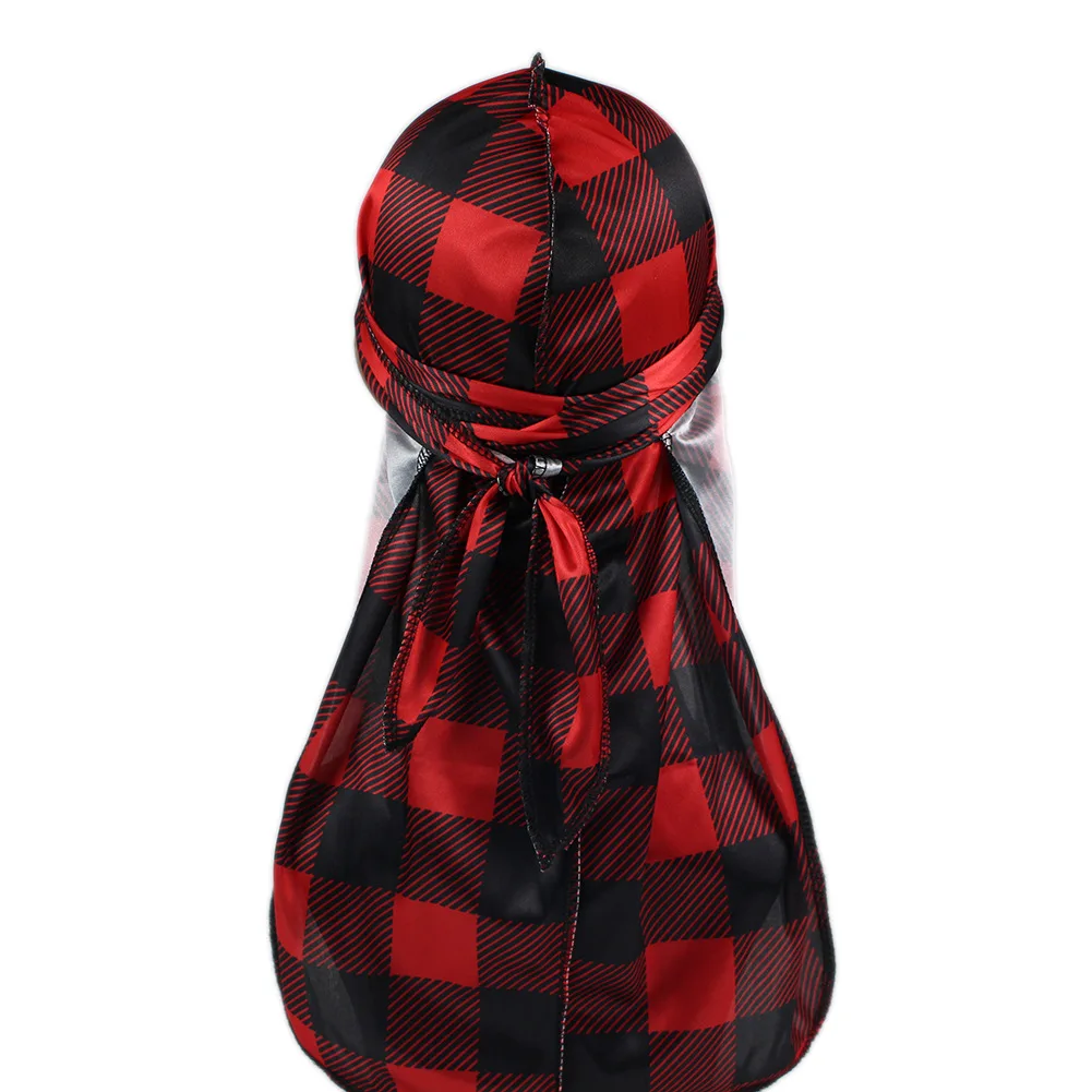 

Street Hip-Hop Silky Durags For Men Plaid Bandana Turban Hat Unisex Doo Durag Wigs Women Headwrap Chemo Cap Long Tail Pirate Hat