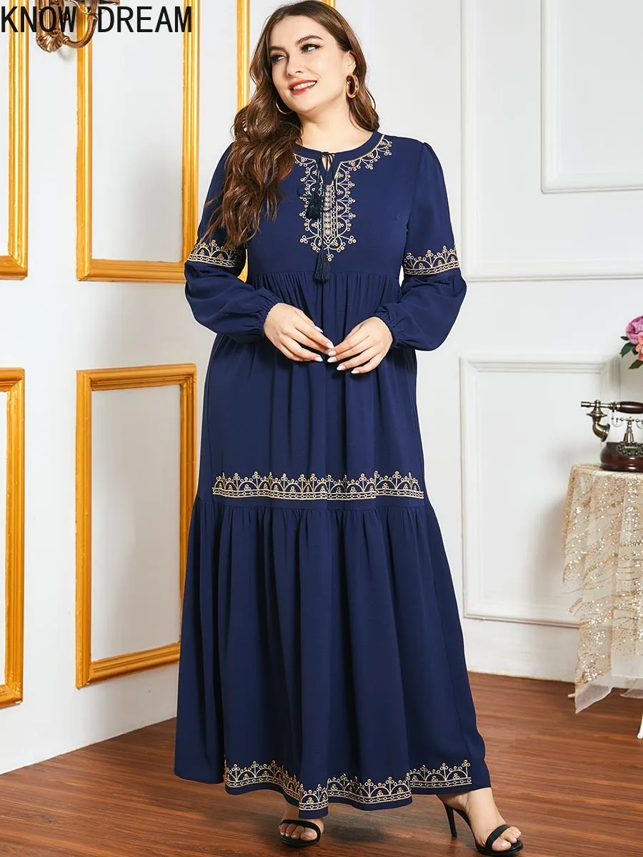 KNOW DREAMA Long Dress Plus Size Women Blue Arab Muslim Fashion Gold Embroidery Plus Size Ruched Dress
KNOW DREAMA Long Dress Plus Size Women Blue Arab Muslim Fashion Gold Embroidery Plus Size Ruched Dress