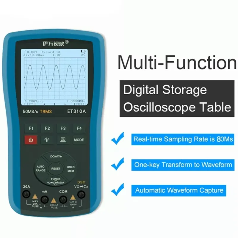 ET310A 2 в 1 20 МГц 80Msps цифровой Ручной осциллограф для хранения ScopeMeter True RMS мультиметр