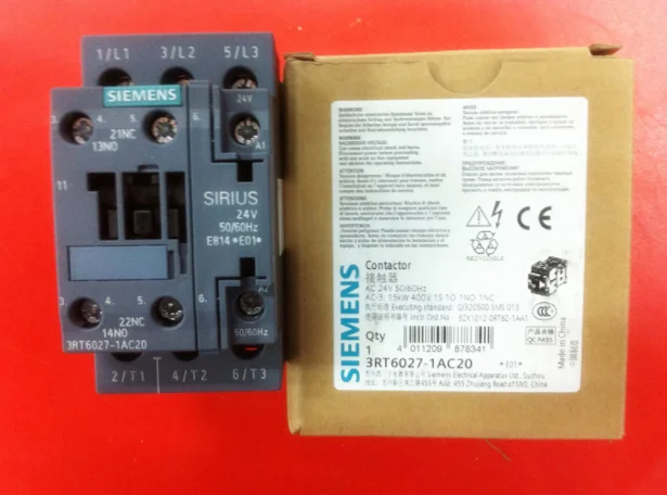 Контактор Siemens 3RT6027-1AC20 3RT60271AC20 24 В переменного тока 1 шт. | Безопасность и защита