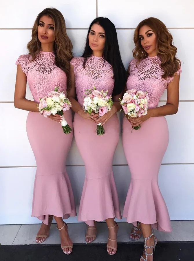 Vestido Para Festa 2019 Bridesmaid Dress Pink Guest Wedding Party Elegant Lace Ruffles Mermaid Gowns | Свадьбы и торжества