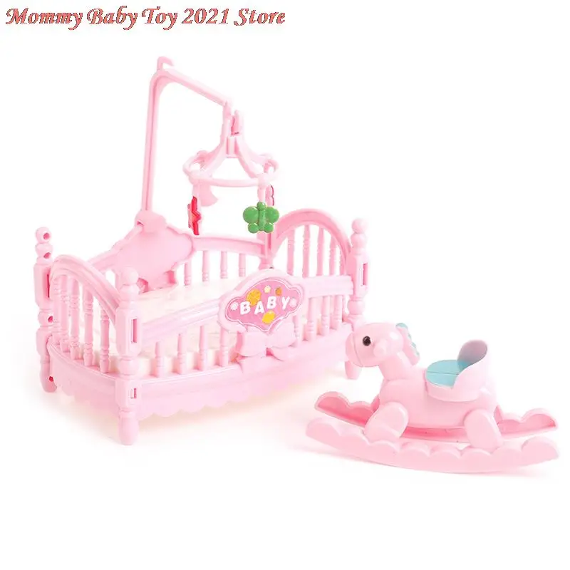 New Pink Miniature Crib Bed And Wooden Horse For Children Girls Gift Doll Accessories Kids Children Toys
New Pink Miniature Crib Bed And Wooden Horse For Children Girls Gift Doll Accessories Kids Children Toys