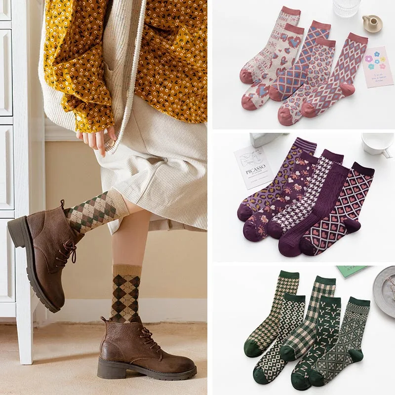 1 Pair Breathable Mid Tube Stockings for Autumn Winter Striped Plaid Pattern Thick Women Socks Retro Style Keep Warm Cotton
1 Pair Breathable Mid Tube Stockings for Autumn Winter Striped Plaid Pattern Thick Women Socks Retro Style Keep Warm Cotton