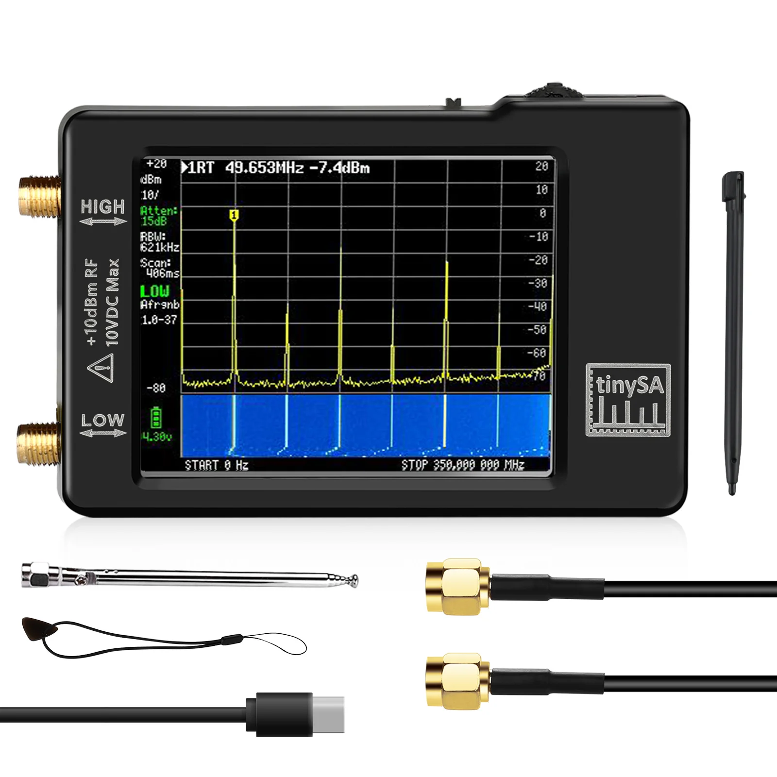 spectrum analyzer Hand held tinysa Spectrum analyzer TinySA 2.8" display 100kHz to 350MHz with battery
spectrum analyzer Hand held tinysa Spectrum analyzer TinySA 2.8" display 100kHz to 350MHz with battery