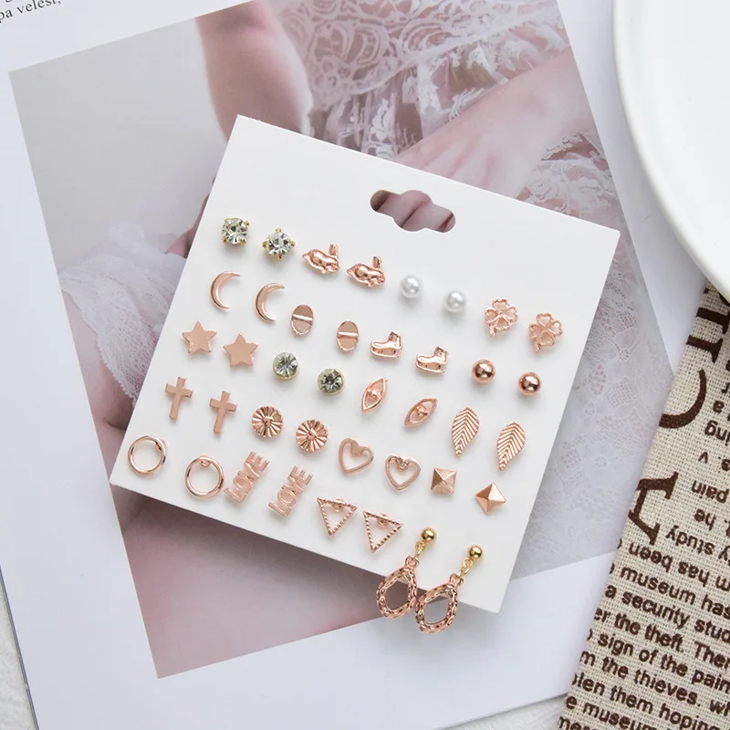 American simple jewelry small earrings set combination geometric female alloy one card multiple pairs of combination earrings
American simple jewelry small earrings set combination geometric female alloy one card multiple pairs of combination earrings