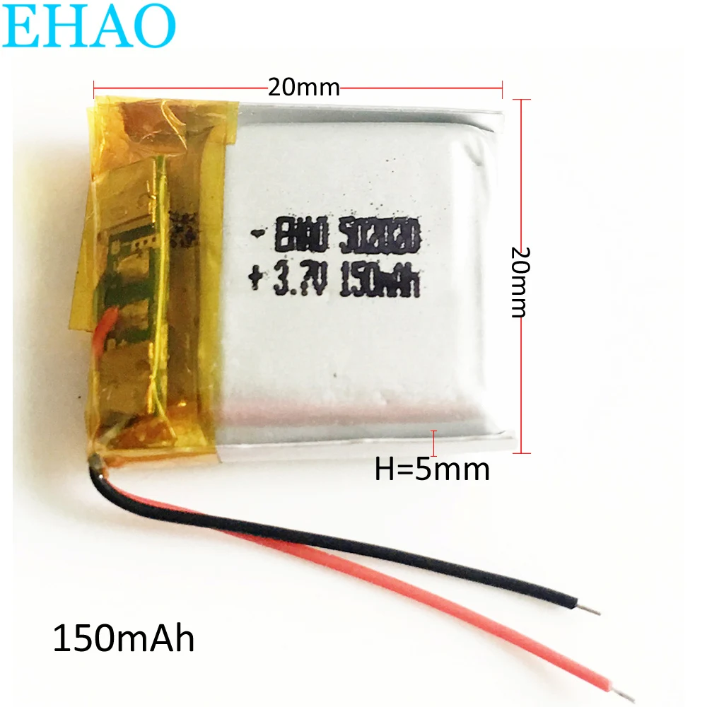 EHAO 502020 3.7V 150mAh Lithium Polymer LiPo ion Rechargeable Battery cells For Mp3 GPS smart watch bluetooth
EHAO 502020 3.7V 150mAh Lithium Polymer LiPo ion Rechargeable Battery cells For Mp3 GPS smart watch bluetooth