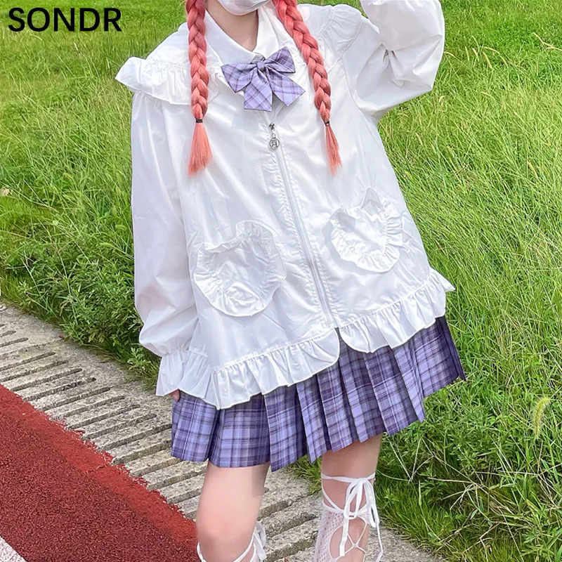 Japanese Lolita Soft Girl Cute Hooded Jacket Autumn New Thin Zip Up Outer Clothing Women Kawaii Female Ruffle Flared Sleeve Coat
Japanese Lolita Soft Girl Cute Hooded Jacket Autumn New Thin Zip Up Outer Clothing Women Kawaii Female Ruffle Flared Sleeve Coat