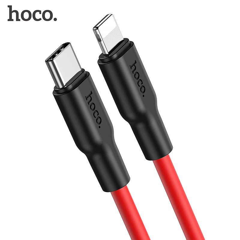 

HOCO Silicone PD Type C Cable For iPhone 14 13 12 Pro Xs Max XR Macbook 20W PD 3A Fast Charging Sync data cord Elbow USB C Cable