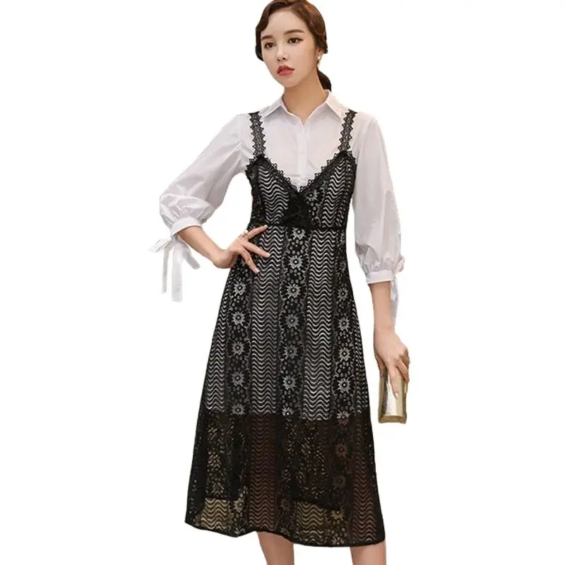 Autumn 2 Piece Set White Bow Half Sleeve Shirt Top Womens Dress Office Bandage Black Lace Midi Braces Skirt Sexy Party Dresses
Autumn 2 Piece Set White Bow Half Sleeve Shirt Top Womens Dress Office Bandage Black Lace Midi Braces Skirt Sexy Party Dresses