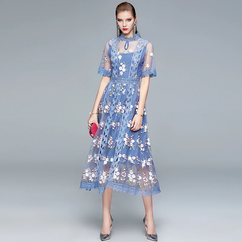 2021 Spring Summer Runway Designers Fashion Flower Embroidery Lace Dress Women Short Sleeve Clothes Sexy Midi Party Vestidos
2021 Spring Summer Runway Designers Fashion Flower Embroidery Lace Dress Women Short Sleeve Clothes Sexy Midi Party Vestidos