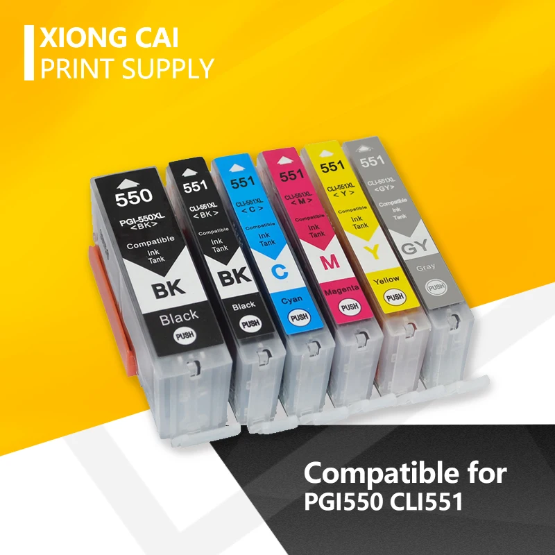 6pcs Ink Cartridges for Canon PGI550 CLI551 PGI 550 PIXMA IP7250 MG5450 MX925 MG5550 MG6450 MG5650 MG6650 IX6850 MX725 Printers
6pcs Ink Cartridges for Canon PGI550 CLI551 PGI 550 PIXMA IP7250 MG5450 MX925 MG5550 MG6450 MG5650 MG6650 IX6850 MX725 Printers